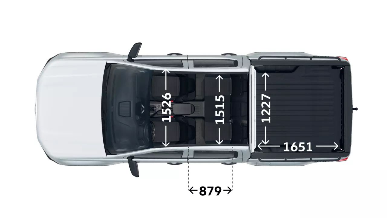 Breite des Fahrzeuginnenraums und die Abmessungen der Ladefläche des VW Amarok