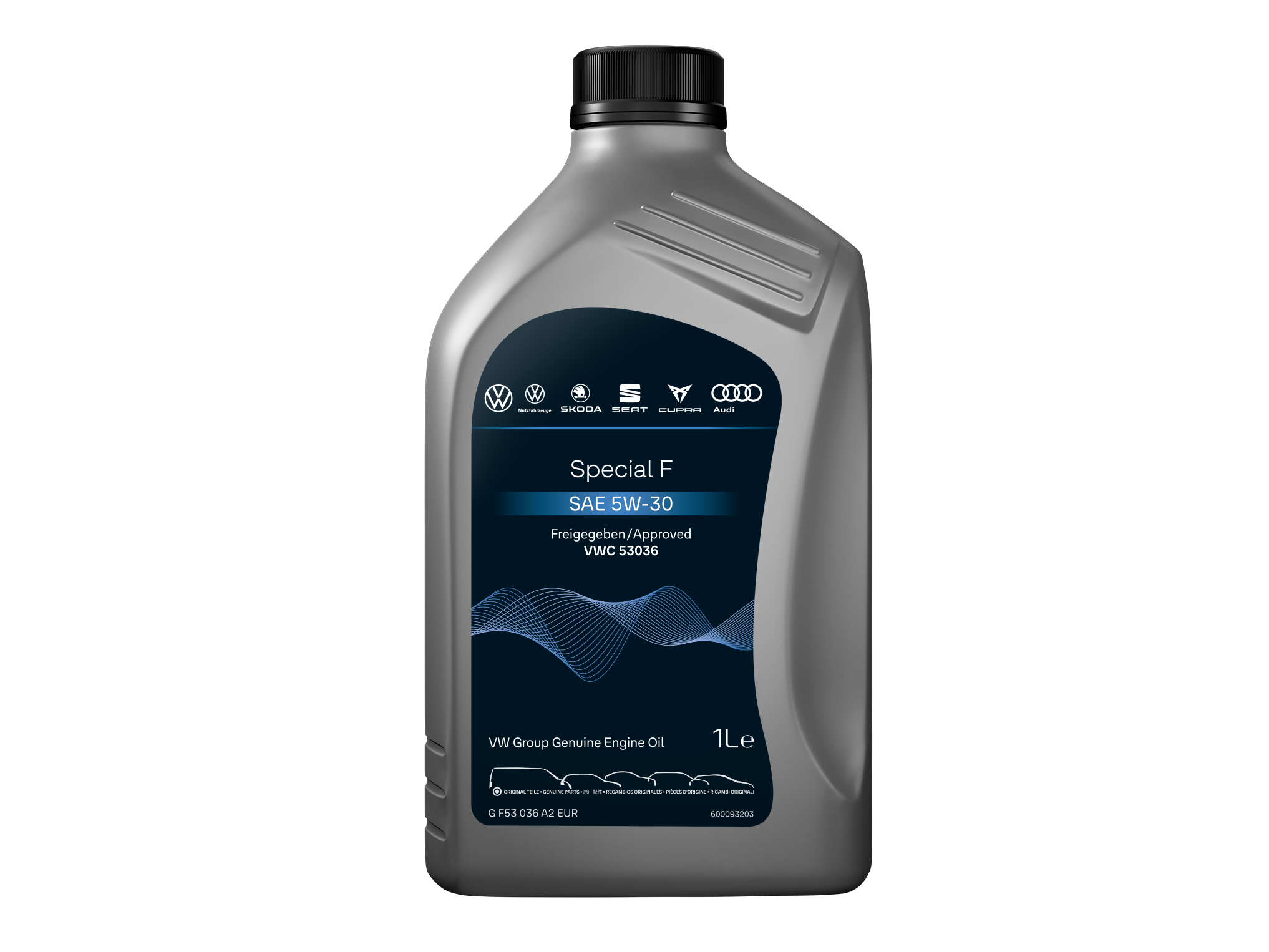 Eine 1 Liter Flasche Volkswagen Special F Motoröl speziell für Dieselfahrzeuge.