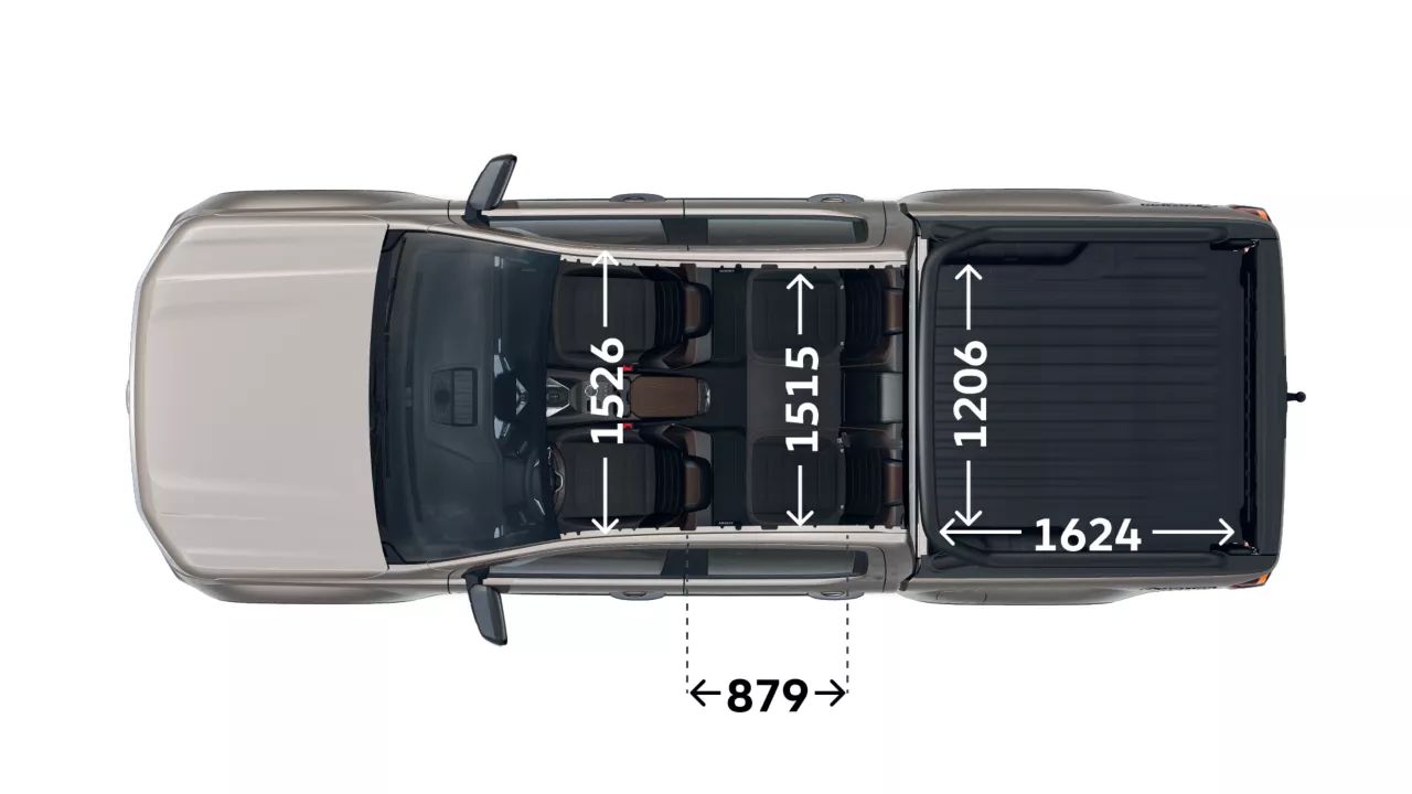 VW Amarok PanAmericana Breite des Fahrzeuginnenraums und die Abmessungen der Ladefläche 