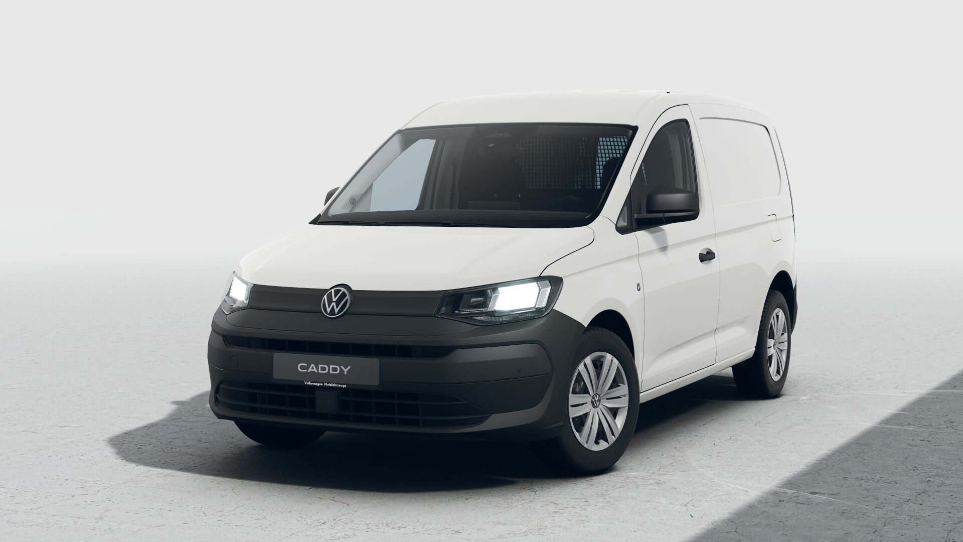 Caddy Cargo Grau Braun Weiß seitliche Frontansicht