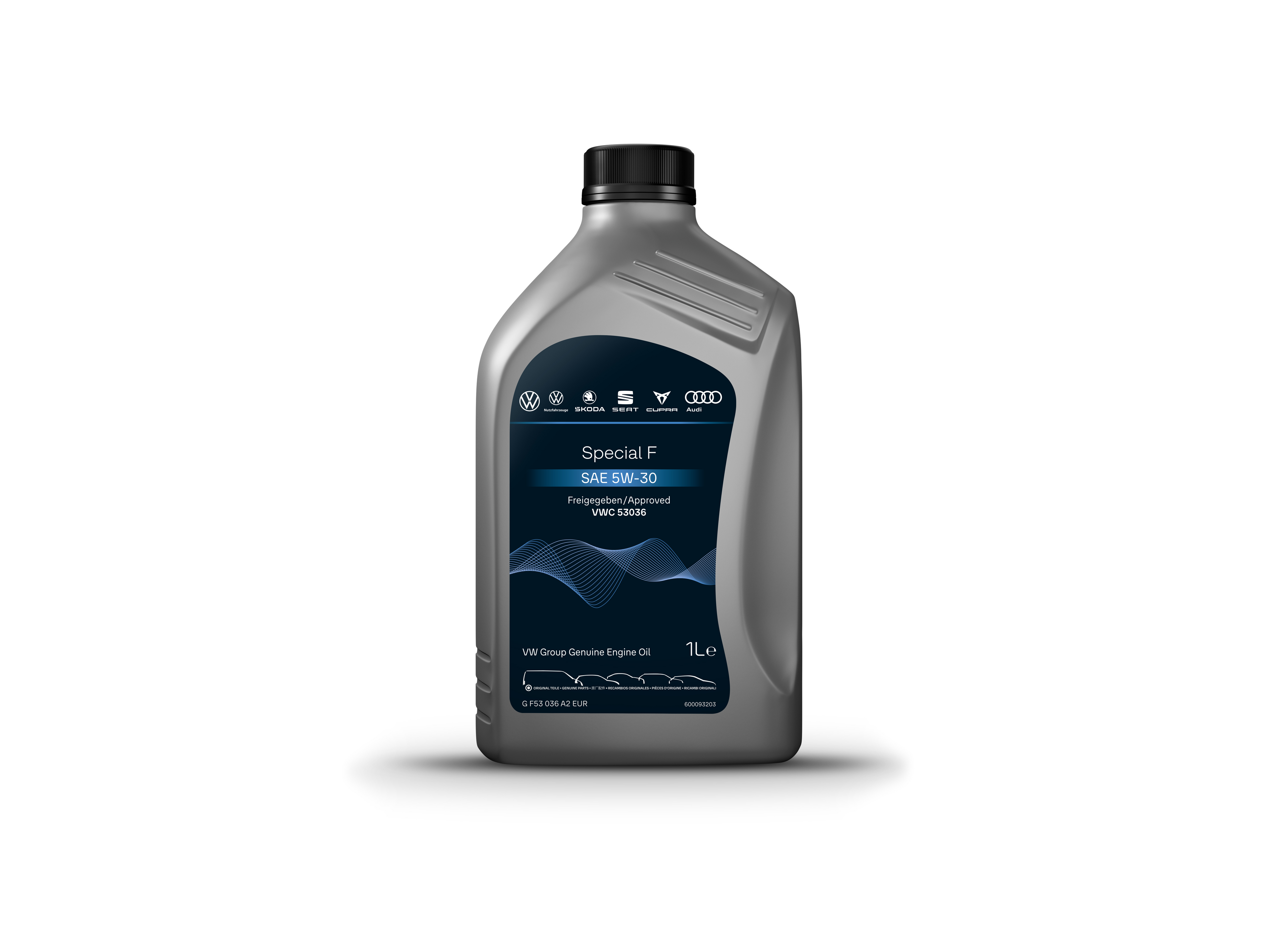 Eine 1 Liter Flasche Volkswagen Special F Motoröl speziell für Dieselfahrzeuge.