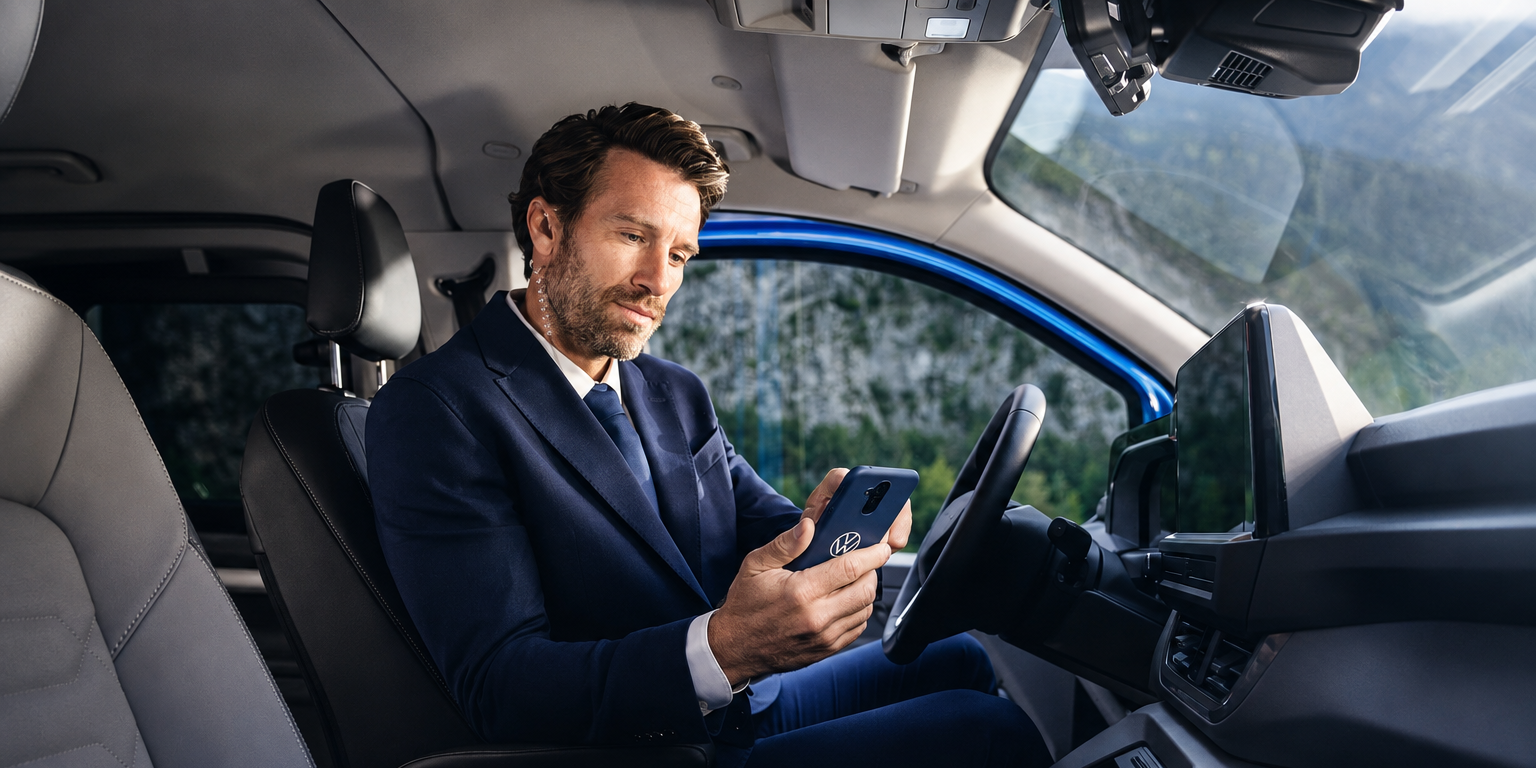 Geschäftsmann im modernen VW Cockpit