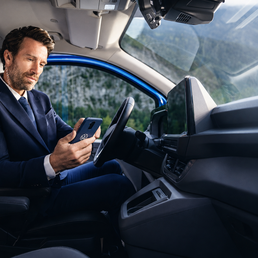 Geschäftsmann im modernen VW Cockpit