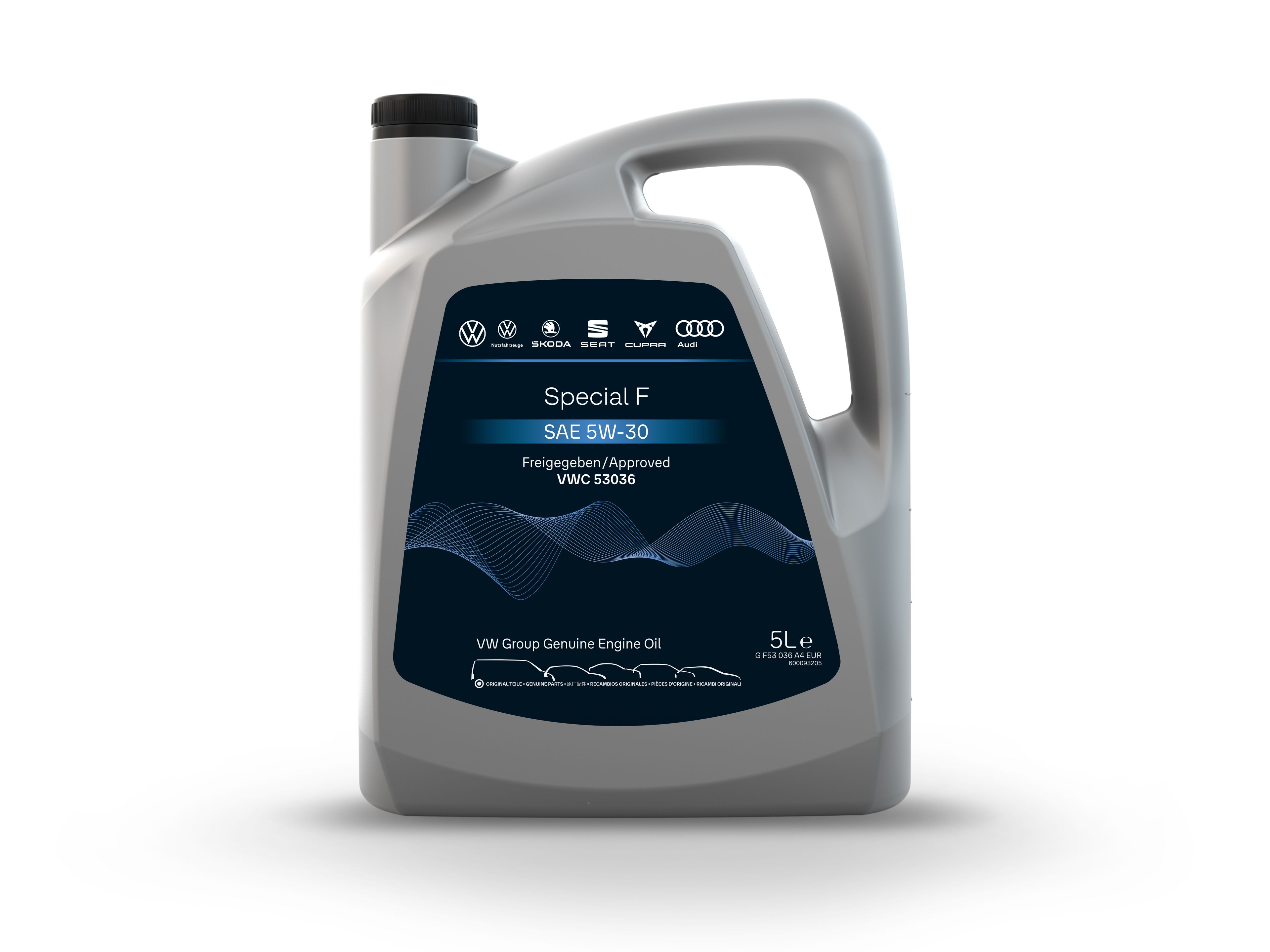 Eine 5 Liter Flasche Volkswagen Special F Motoröl speziell für Dieselfahrzeuge.